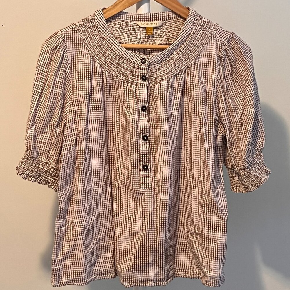 Brown & White Short Sleeve Peasant Top